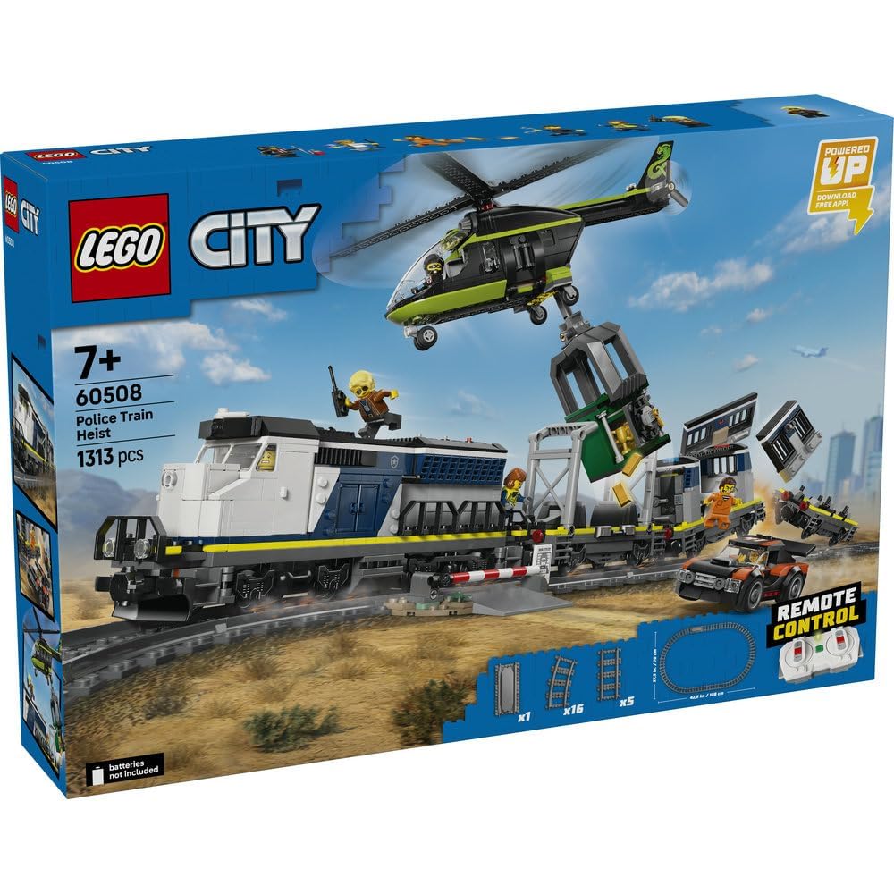 Конструктор LEGO City Ограбление полицейского поезда 60508 для мальчиков и девочек от 7 до 9 лет с игрушечными полицейской машиной и поездом