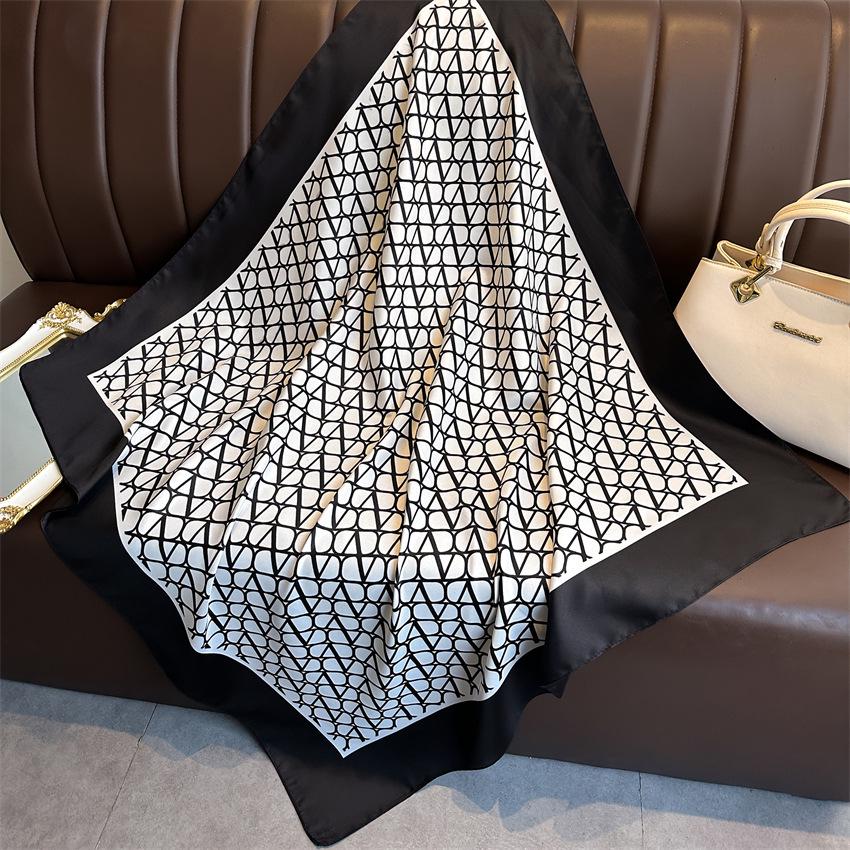 Versatile British-Style Silk Square Scarf - 90cm Solid Color Shawl & Headscarf