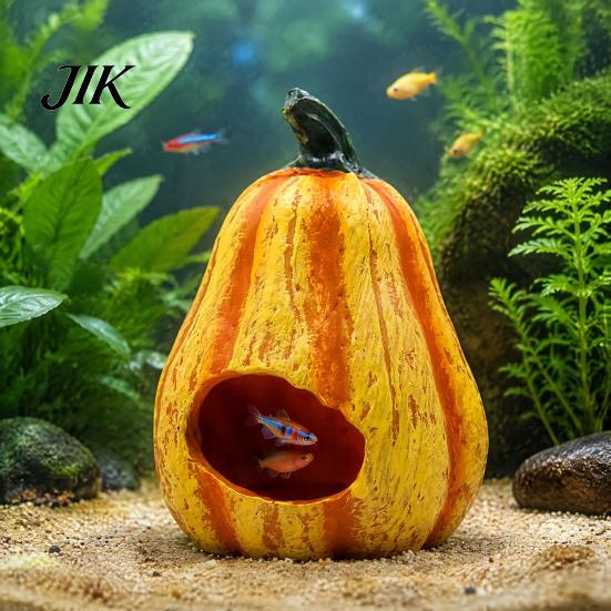 Aquarium Cave for Small Fish Pumpkin Hideout, Halloween Tank Decoration, Resin Jack-O-Lantern Hideout Hide Betta Shrimp Spooky Accessories