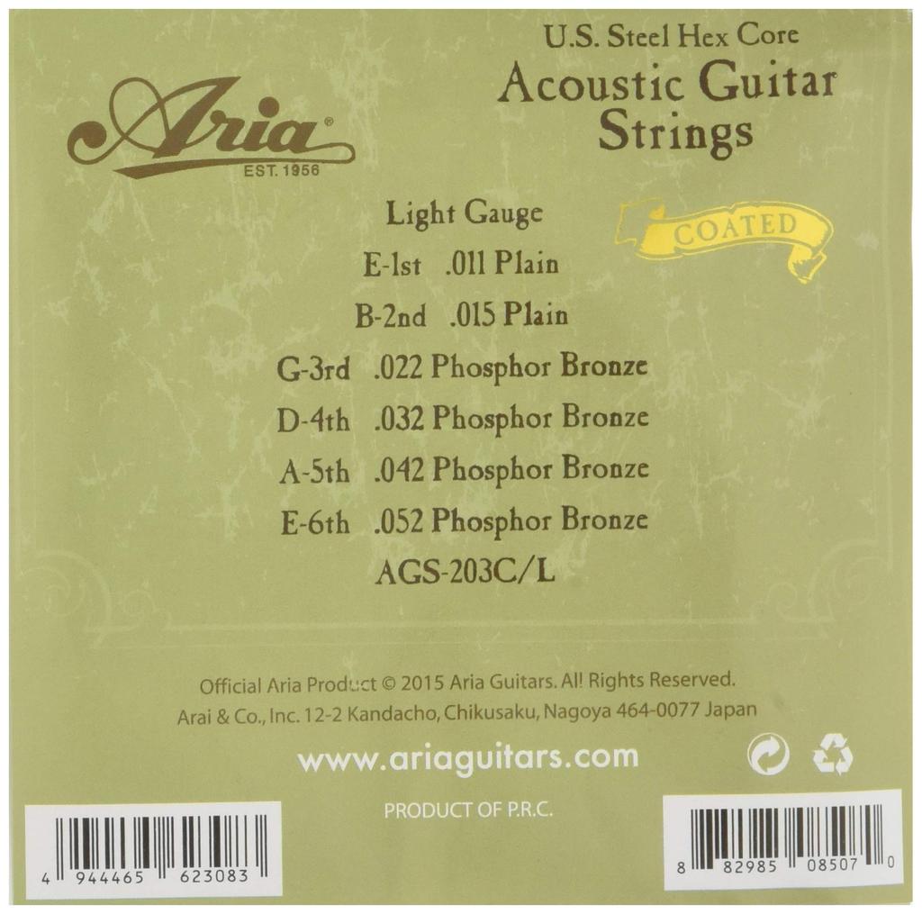 ARIA Coated Strings (3-Pack) for Acoustic Guitar, Light (AGS-203C L)