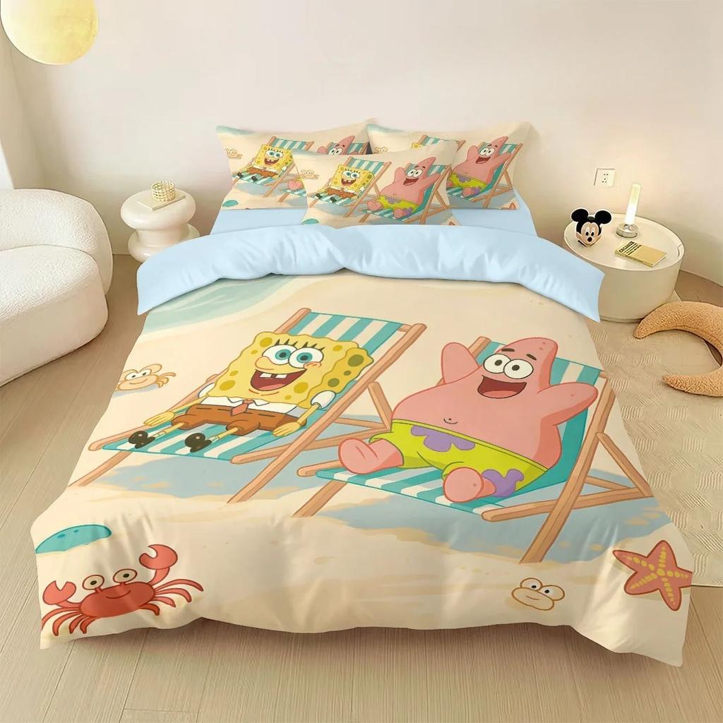 New 3D Catoon Kids S-SpongeBob Duvet Cover Pillowcase Bedding Set Boy Girl Bedroom Decoration 2/3piece set Single Double size