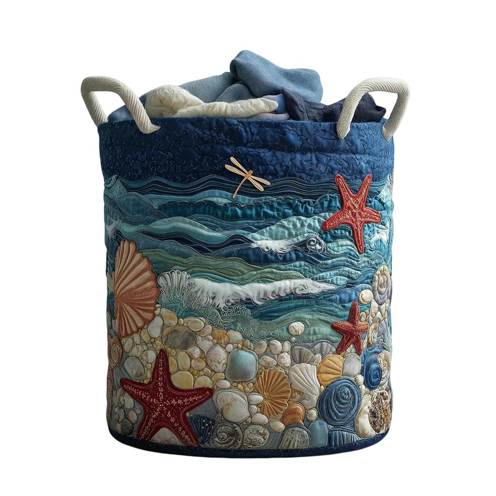Boho Quilted Laundry Baskets, Fabric Floral Storage Hamper with Handle, Vintage Clothes Storage Basket for Nursery Laundry Room