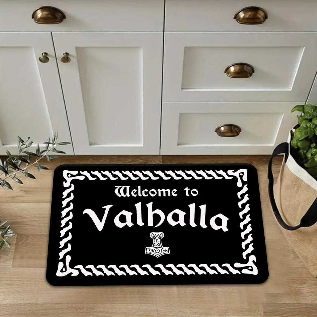 Mythical Viking Valhalla Theme Area Rug, Soft Non-Slip Indoor Outdoor Floor Mat for Gaming Room and Entryway Decor