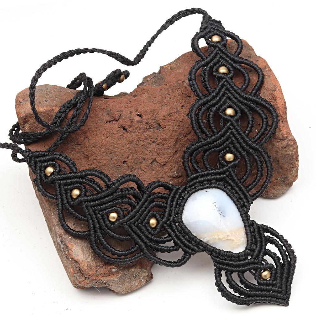 Owyhee Blue Opal Macrame Thread Gemstone Handmade Jewelry Necklace 20-36''Ad