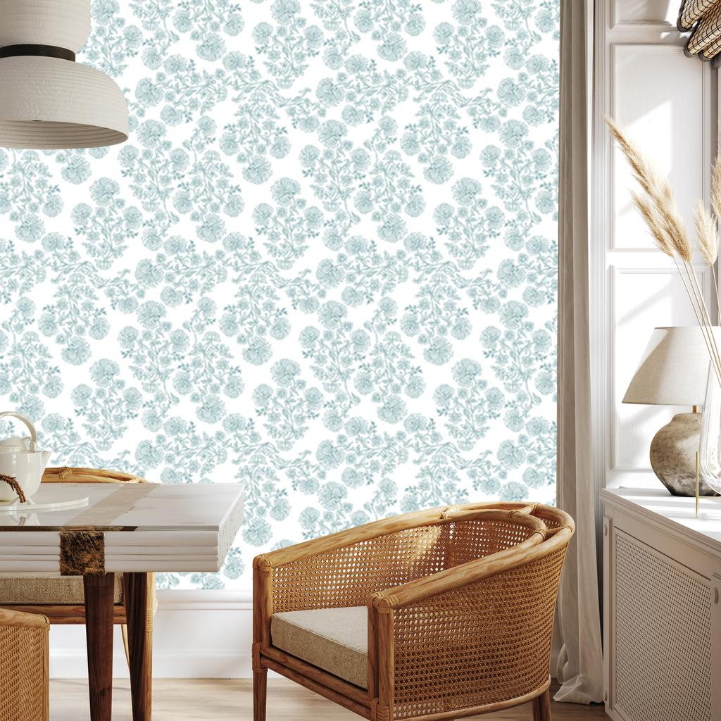 Wallpaper Flowers white and light gray, soft shapes 50x1000