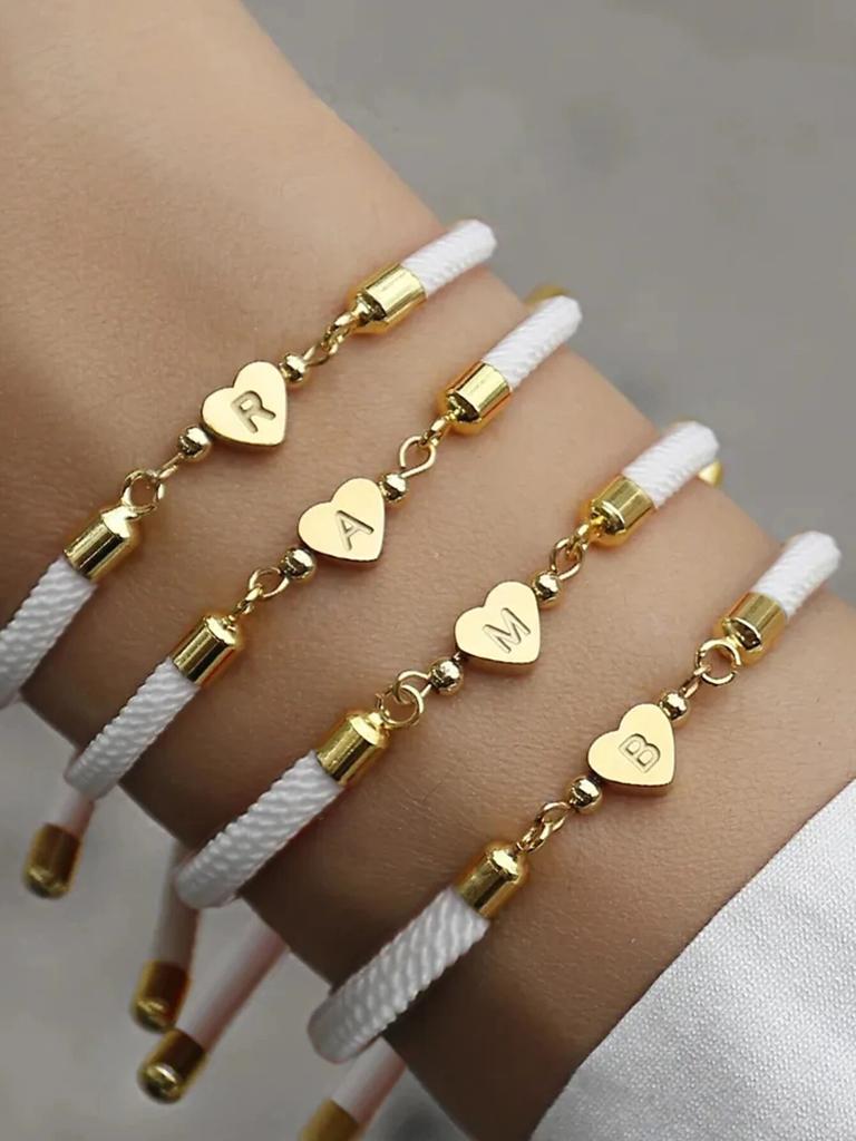 1pc New Classic A-Z Heart Initial Letter Bracelet Women Simpel Adjustable Colorful Rope Bracelet For Women Jewelry Gift