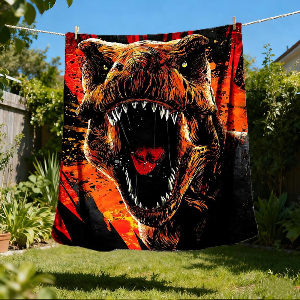 1pc Dinosaur Art Print Outdoor Blanket, Lightweight Polyester,