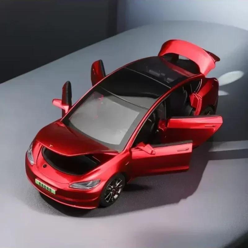 1:32 Модель Tesla Model 3 Сплав Модель автомобиля Симуляция Звук и свет Игрушечная машинка с инерционным механизмом Металлическая машинка Коллекция для мальчиков Украшения Подарок