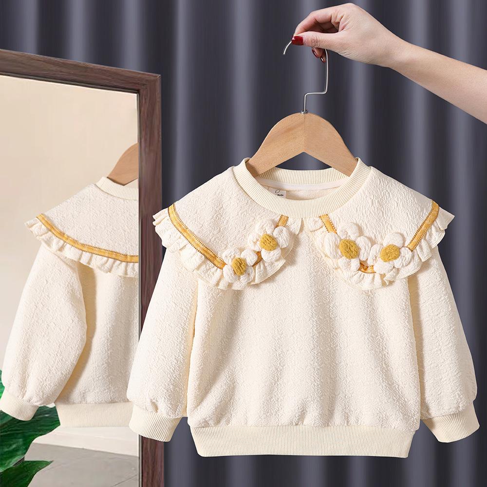 Girls Spring and Autumn Pullover Cute Sweatshirt Middle and Small Children Round Neck Long Sleeve Top