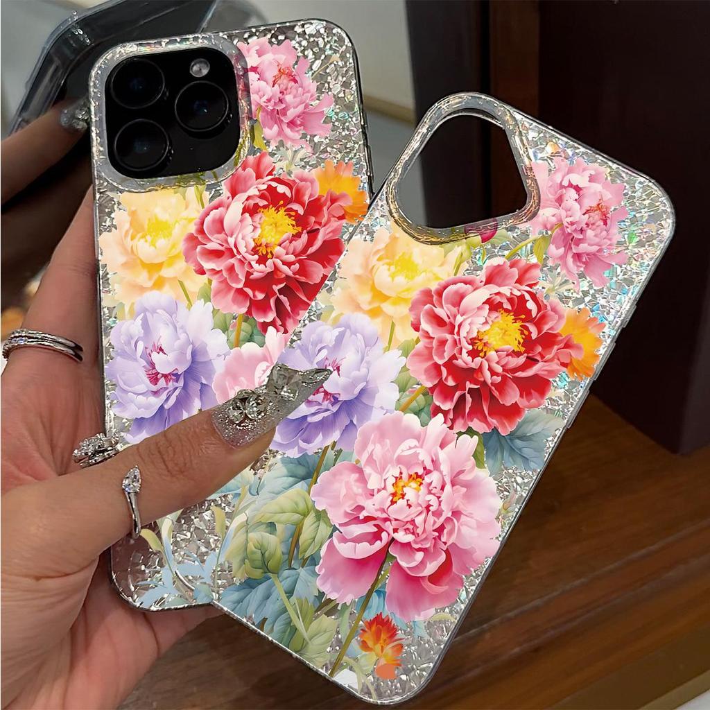 Чехол для iphone 13 XR XS Max 17 Pro 14 12 15 11 16 Plus Air 18 Pro Max Серебристый Блеск Трескающийся Фон Ароматные Цветы