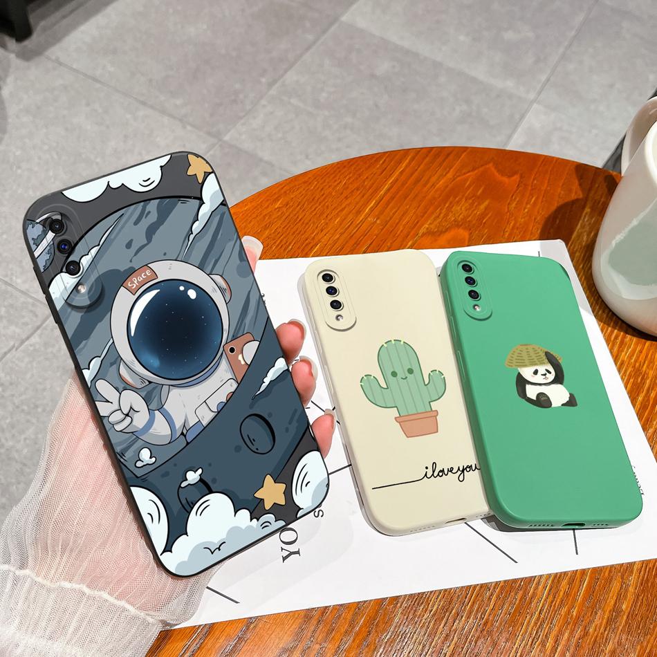 Чехол для Samsung A50 A50S Милый Астронавт Защита объектива камеры Мягкий Жидкий Силикон Задняя крышка для Samsung Galaxy A 50 50S Capa