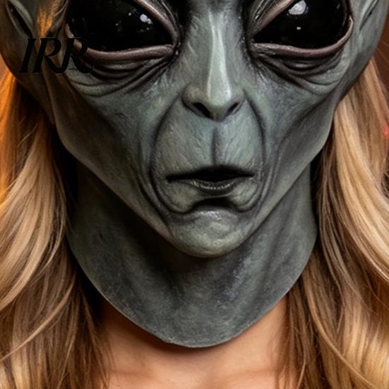 Breathable Alien Head Mask Halloween Grey Mask, Latex Full UFO Cosplay with Big Adult Costume Eyes, Soft Sci Fi Party Prop for Adults, Trick or Treat