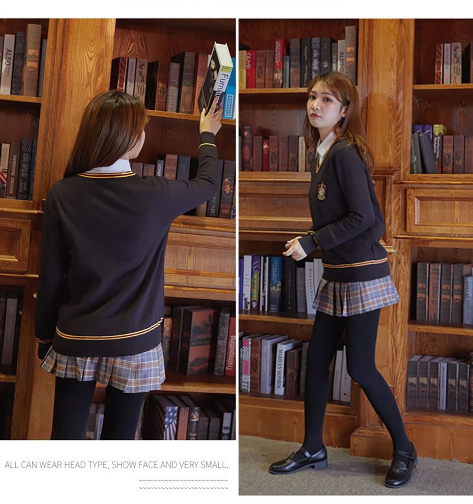 Костюм Гарри Поттера Гриффиндора, Хаффлпаффа, Слизерина, Когтеврана, унисекс, костюм с длинными рукавами, вязаный свитер, костюм для косплея, комплект из 2 предметов, винный