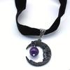 Панк-готический стиль, аметист, луна, черное бархатное ожерелье, колье, украшение на шею в стиле ретро для женщин и девочек