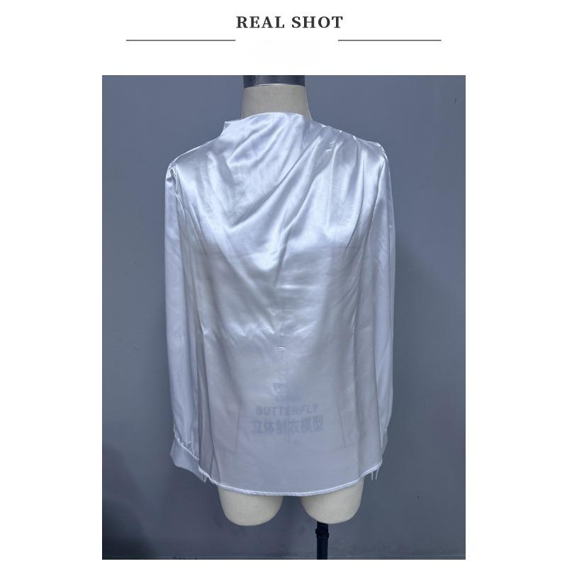 Light Transparent Solid Color Long Sleeved Top Satin Women’s Blouses & Shirts