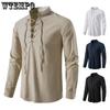 Men's Casual Blouse Cotton Linen Shirt Tops Long Sleeve Tee Shirt Spring Autumn Slanted Placket Vintage Yoga Shirts