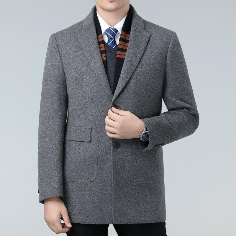 Двустороннее кашемировое пальто для мужчин, шерстяная ветровка средней длины из двух частей, утепленное пальто на пуху для папы среднего возраста