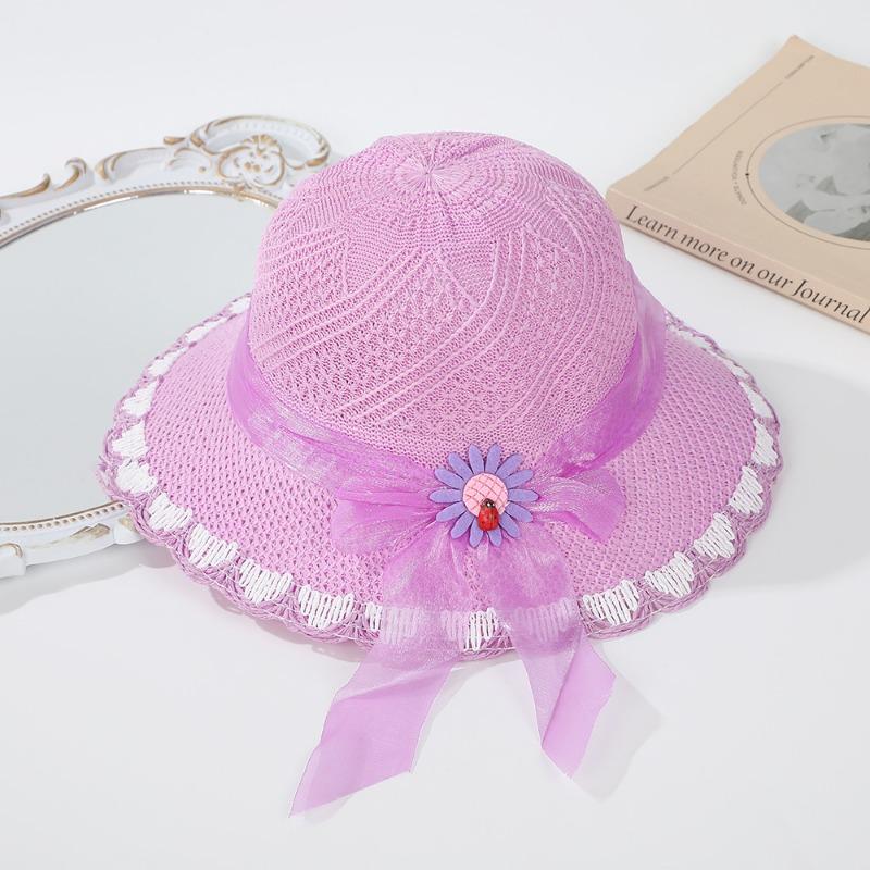 Летняя милая детская шляпка для прогулок, цветная сетчатая шляпка с цветочным бантом, милая уличная шляпка от солнца, дышащая