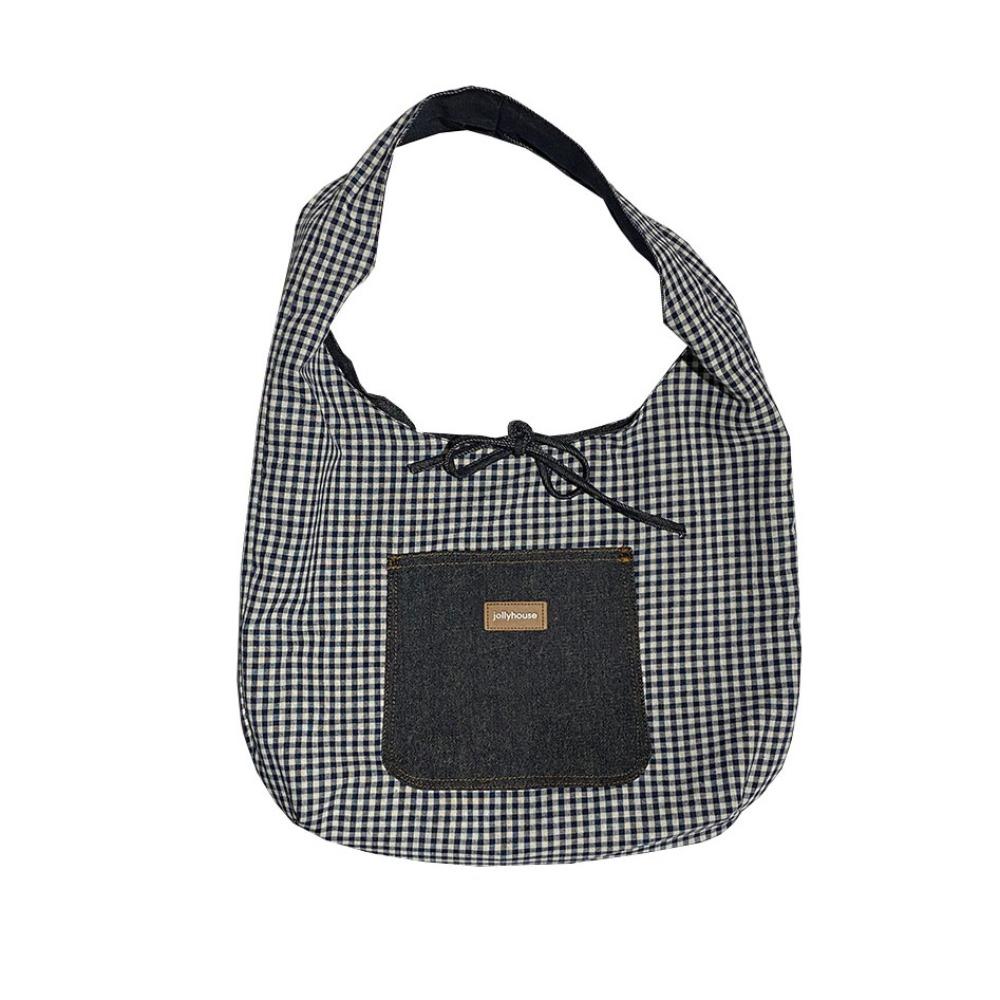 Cloth Double Sided Plaid Denim Vest Bag Retro Bohemian Messenger Bag Denim Shoulder Bag  Travel