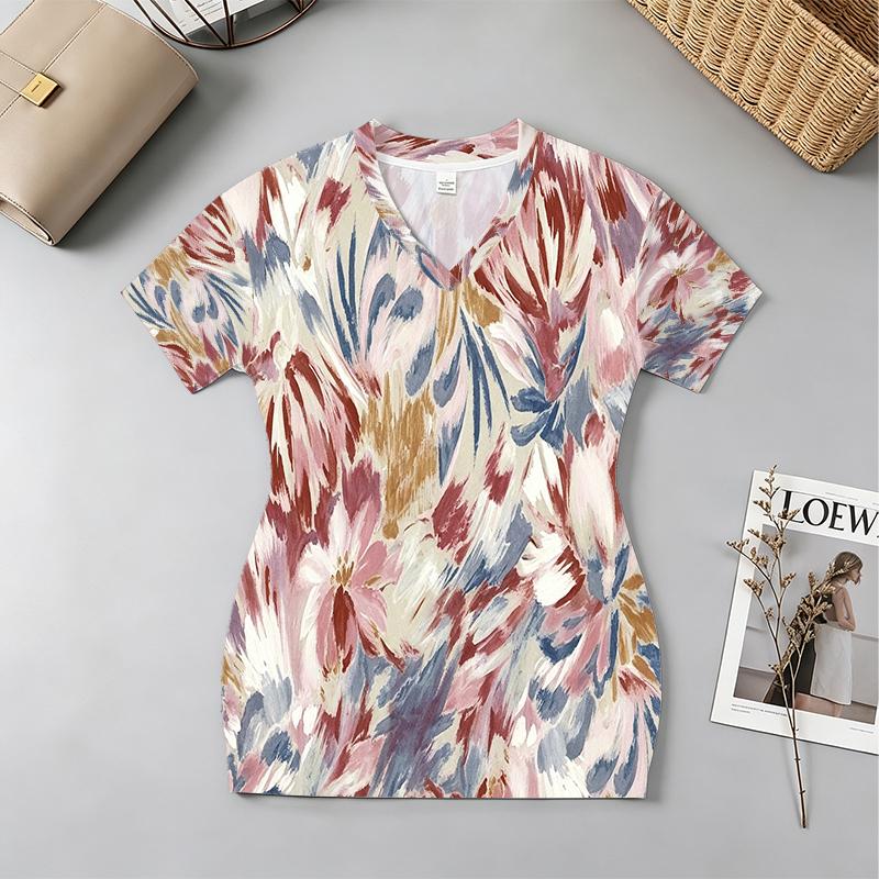 Women's Short Sleeve V-Neck Bodycon Dress, Soft & Comfortable Casual Beach Dress, Elegant Slim Fit Summer Sundress for Vacation & Daily Commute