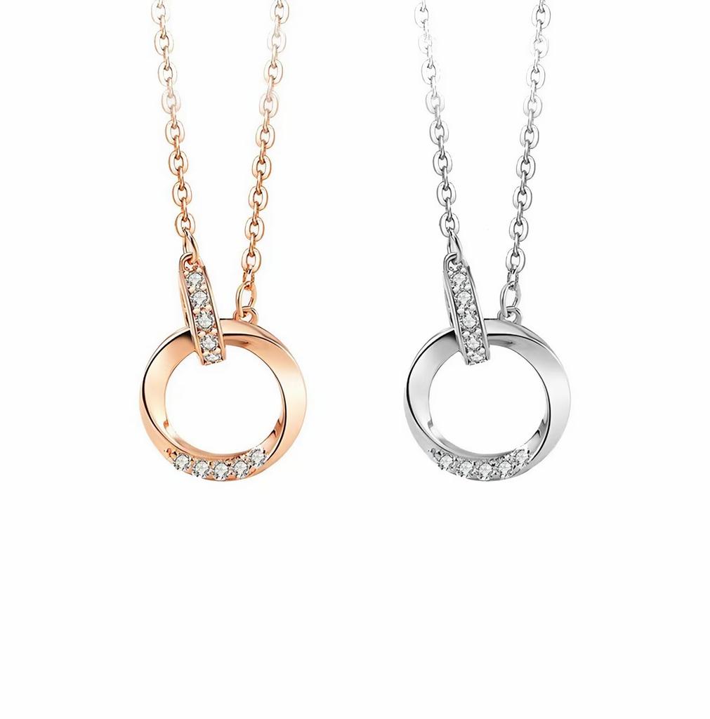 Ожерелье для двойной розовой ключицы поставляется в подарочной коробке [Hothrty] Женщины, Подвеска, Кольцо, Мебиус, Серебро, Золото, Цепочка, Гипоаллергенное, Стильное, Для пар,
