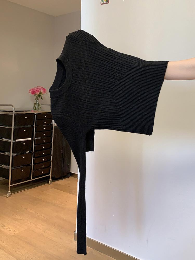 Pit strip crew neck sweater women's spring new thickened slim fit with knitted bottoming shirt short top