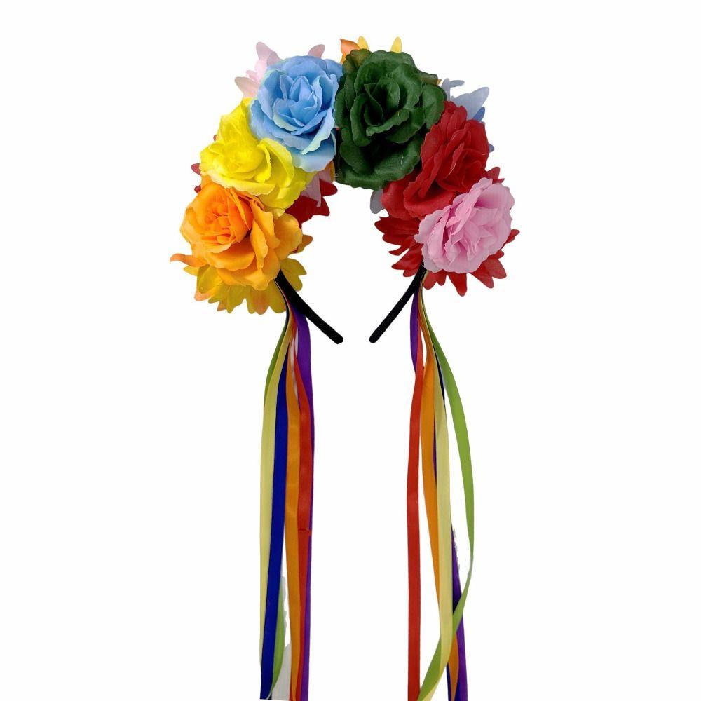 Ribbon Design Rainbow Flower Headband Artificial Flower Colorful Flower Headwear For Costume