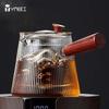 YMEEI Glass Teapot with Removable Clear Infuser Sandal Wood Handle Stove & Microwave Safe Borosilicate Glass Kettle 500ML 800ML
