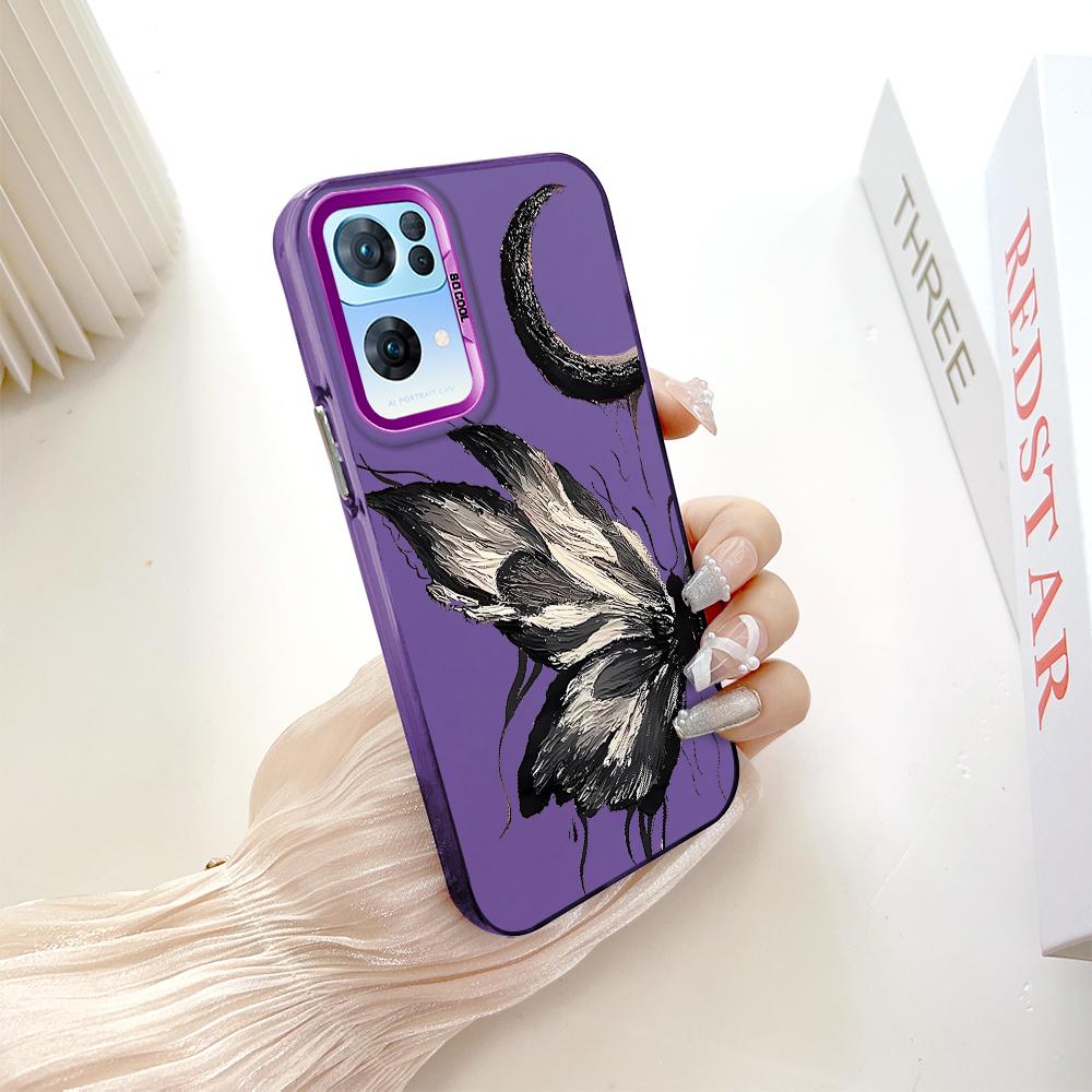 Окрашенный узор, цветной серебристый, двухсторонний, жесткий, противоударный чехол для телефона с защитой от падений для OnePlus OPPO Reno Realme