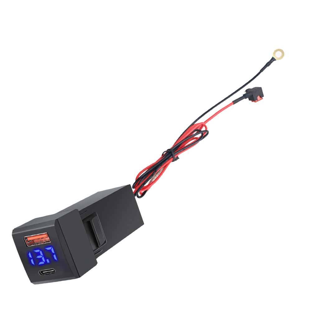 PD+QC3.0 Car Quick Charging Socket Dual Ports Charger Adapter for Mini Toyota Type C USB Fast Charging Digital Voltage Displayed