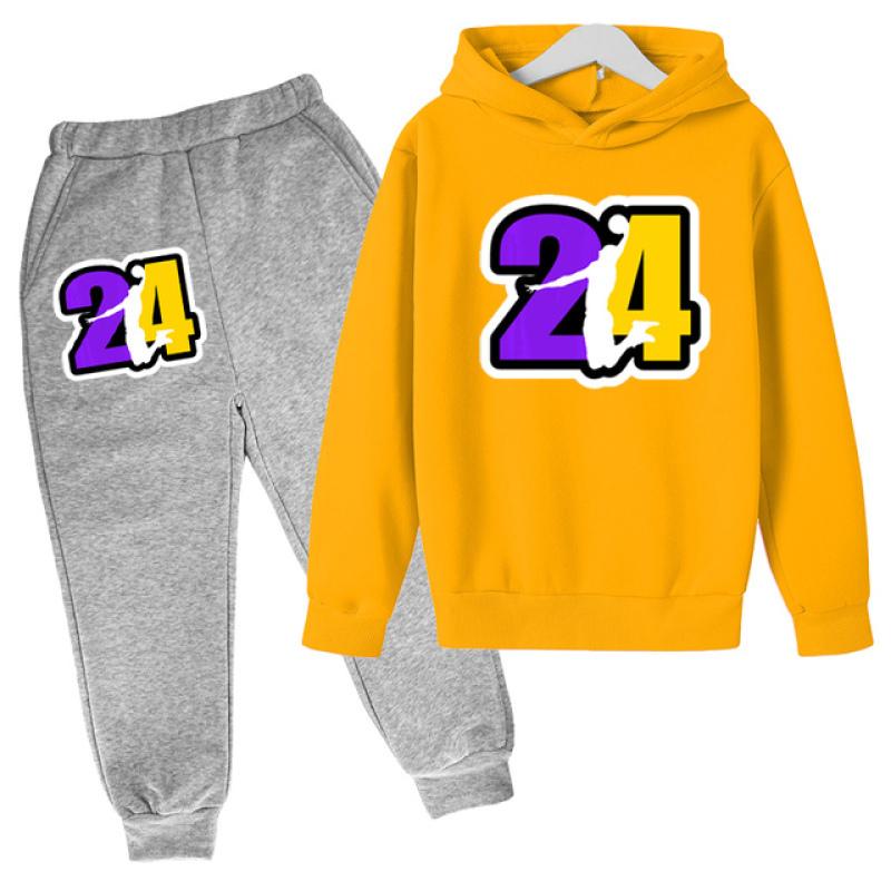 Children Clothing Hoodies +Pant Set Girls Boys3-12 Years Basketball 24 Print Toddler Leisure Coat Sports Suit Spring Autumn