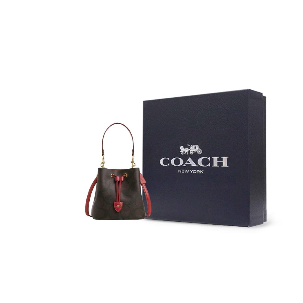 Coach RowanMax Сумка через плечо из покрытого холста Маленькая Женская Коричнево-красная
