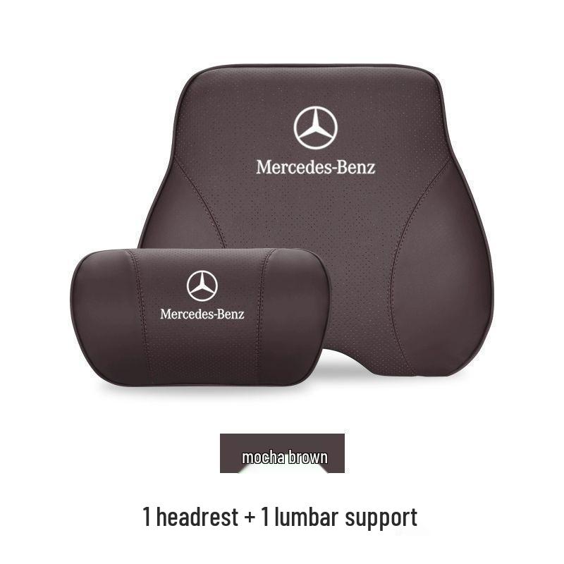 Mercedes-Benz Genuine Leather Car Headrest & Back Cushion - Universal Pillow for E300L, C260, GLC (All Seasons)