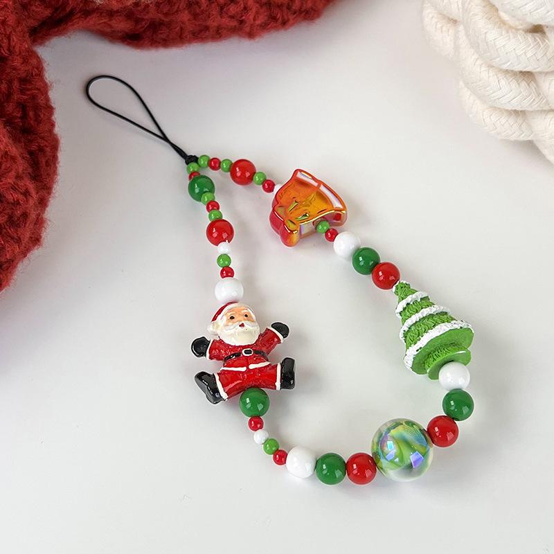 1Pc Christmas Series Mobile Phone Chain Crystal Beaded Snowman Hat Bell Gift Santa Mobile Phone Chain Lanyard Accessories