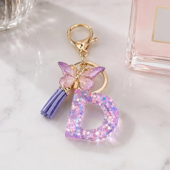 Purple Series Keychain Pendant Sequins Star Initial Letter Key Chain