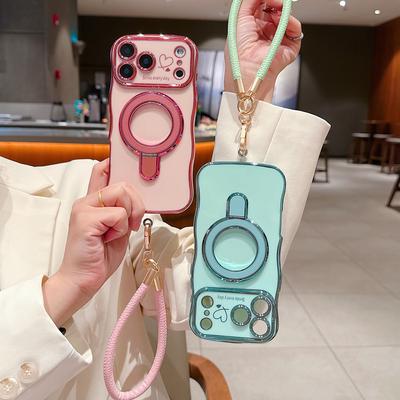 Волнистая рамка, ремешок на запястье, чехол для телефона для iPhone 17 Air 16 15 14 13 12 11 Pro Max Plus, силиконовый мягкий защитный чехол, магнитная подставка