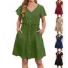 Women's Fashion Solid Color Casual Bohemian Vacation V Neck Short Sleeved Ruffle Edge Dress