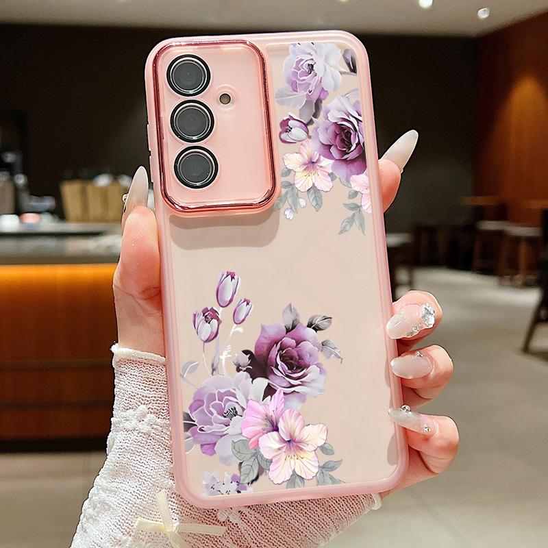 Прозрачный мягкий силиконовый чехол с цветочным принтом для Samsung S25 Ultra S24 FE S23 Plus A56 A36 A16 A55 A15, тонкая противоударная защитная пленка для объектива
