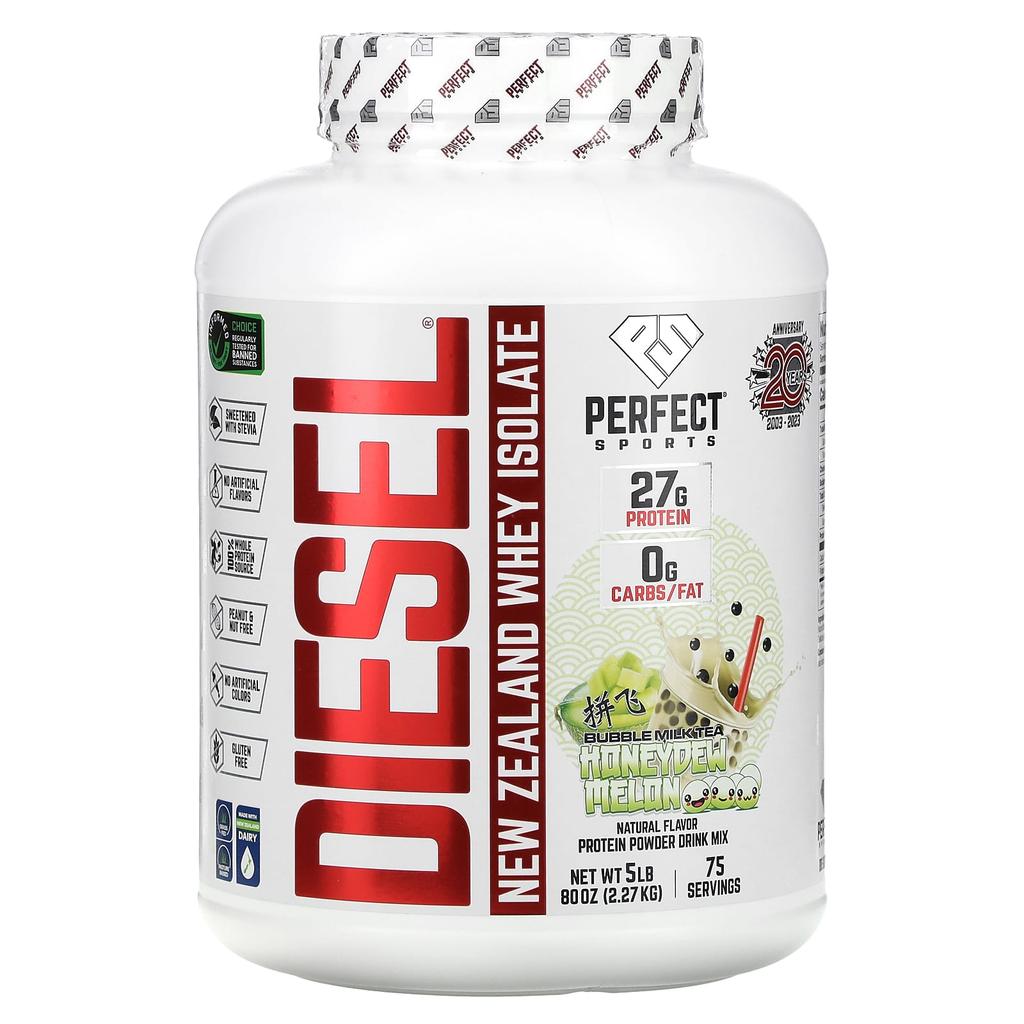 PERFECT Sports, Diesel, New Zealand isolate, bubble milk tea, honeydew melon, 2.27 kg (5 lbs)