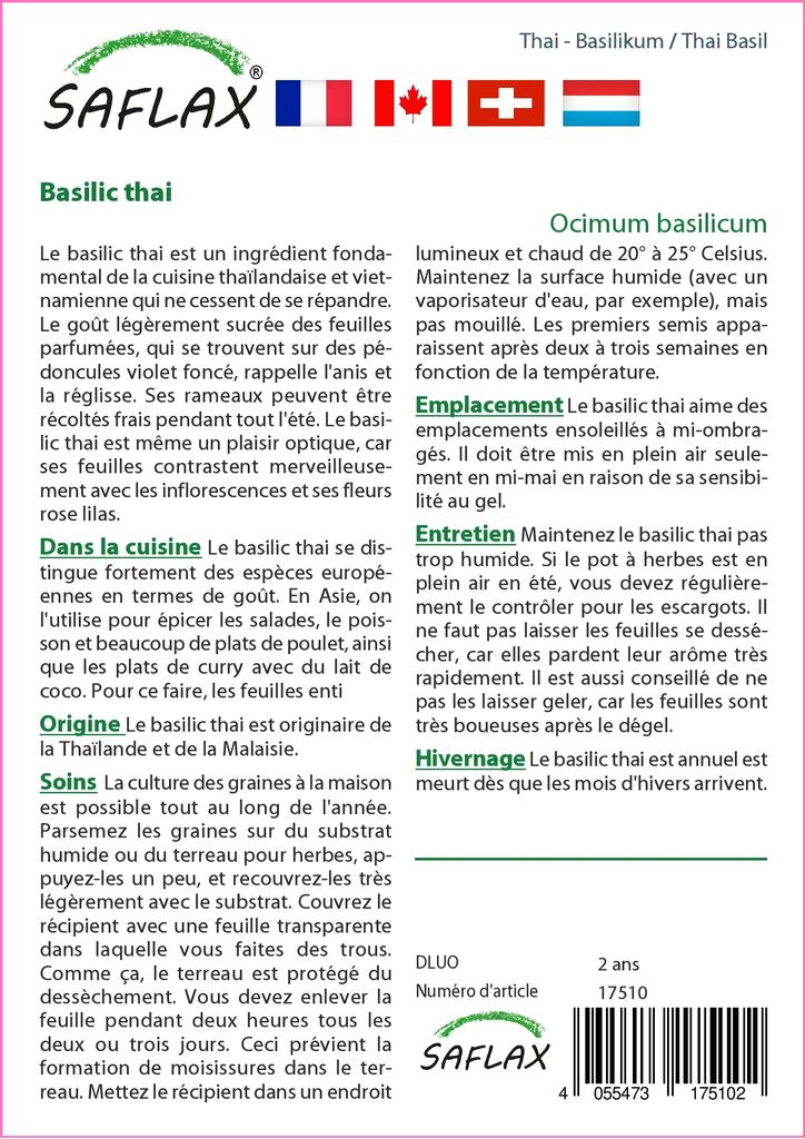 SAFLAX Garden in the Bag - Тайский базилик - 200 семян - С субстратом в подходящем пакете - Ocimum basilicum