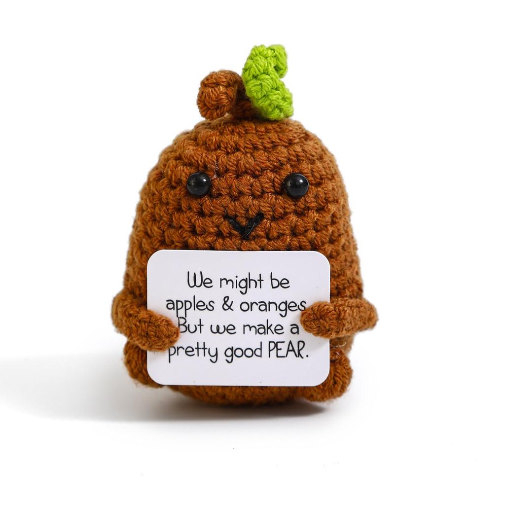 Positive Crochet Potato Doll with Card Handmade Knitted Emotional Support Hug Pocket Cucumber Ornament Room Decor Christmas Gift