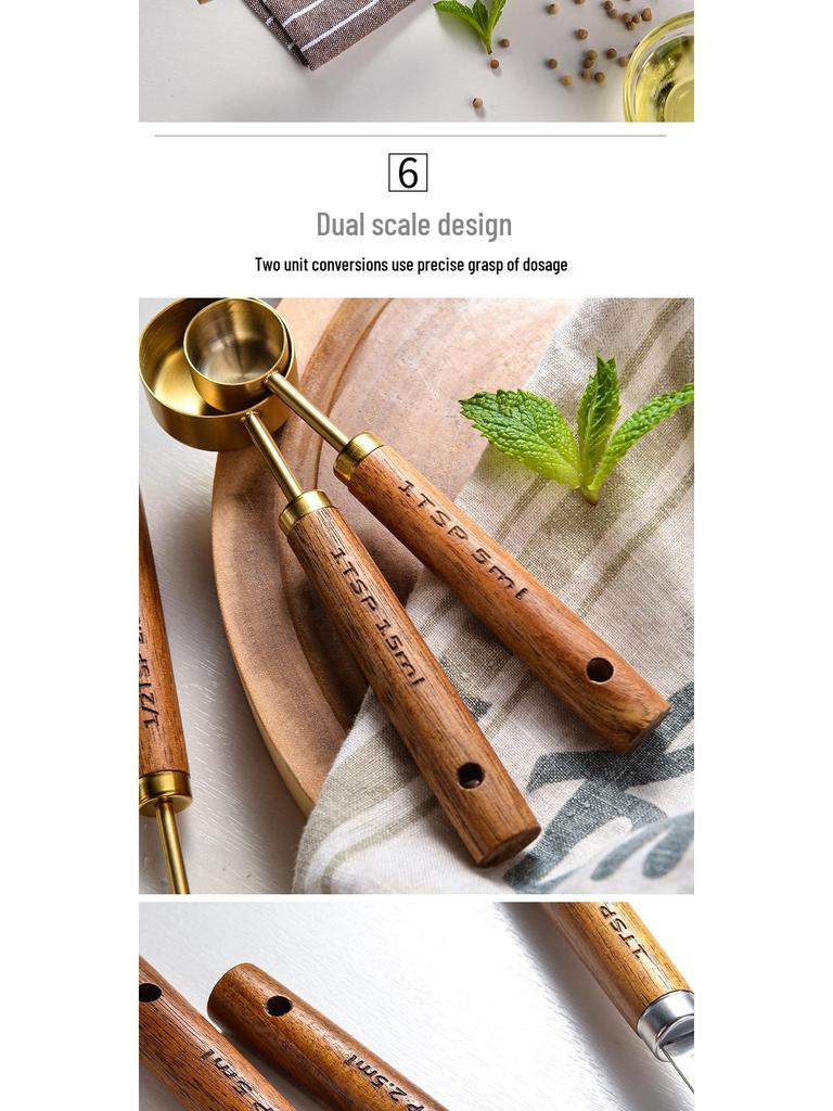 Набор из 8 предметов: мерные чашки и ложки из нержавеющей стали с деревянными ручками
