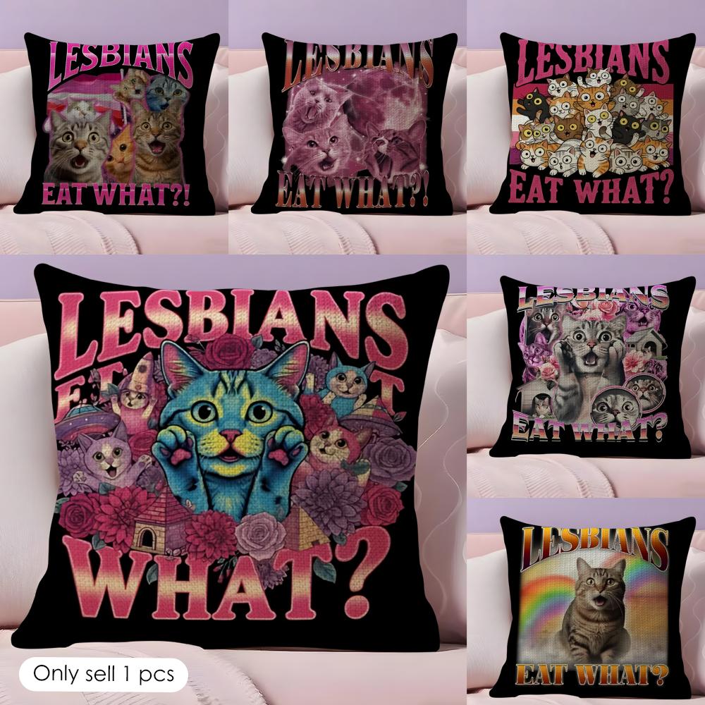 Funny Lgbtq eat what Cushion Cover Natural Linen Organic Fabric DoubleSided Printing Couch Pillow Covers Home Decor