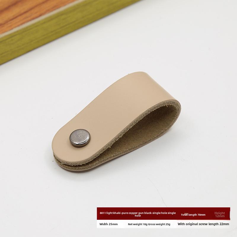 Кожаная ручка для дверцы шкафа и ящика, одно отверстие, вставки из чистой меди