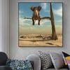 Elephant Sits On Tree Branch Art Canvas Posters and Prints Surrealism Modern Art Paintings Funny Art Animals Pictures Cuadros