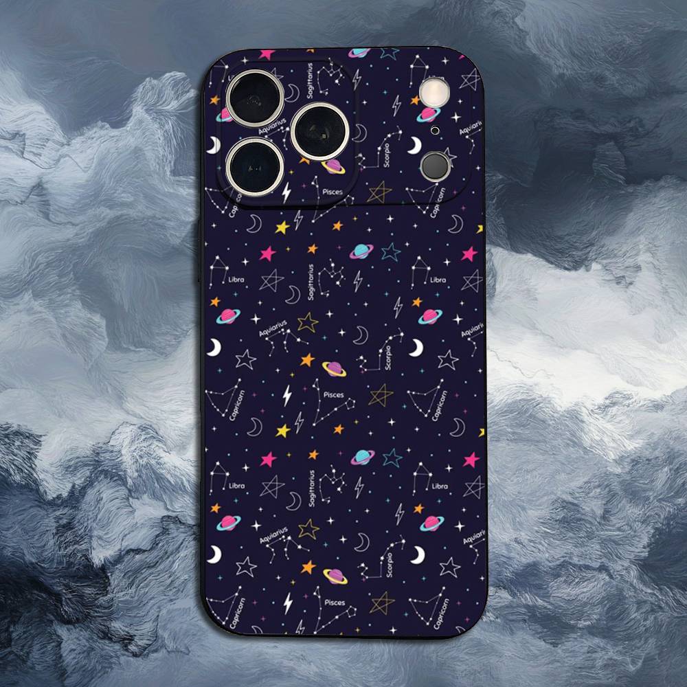 Чехол 'Звездная ночь' со созвездиями для iPhone 12,14,15,16,17,13,11,X,Mini,Plus,Pro Max,8,7,XR,SE,XS, Мягкий силикон, Черный
