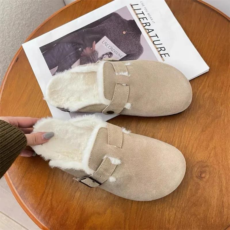 Fashion Comfortable Fur Classic Clogs for Women Winter New Fashion Cork Insole Plush Slipper with Arch Support Cozy Furry Suede Shoes