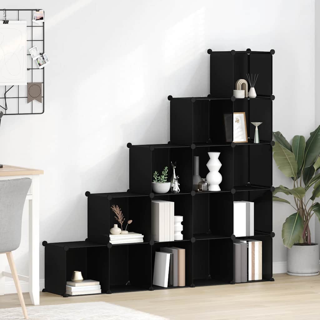 Shelving System with 15 Cubes Black PP