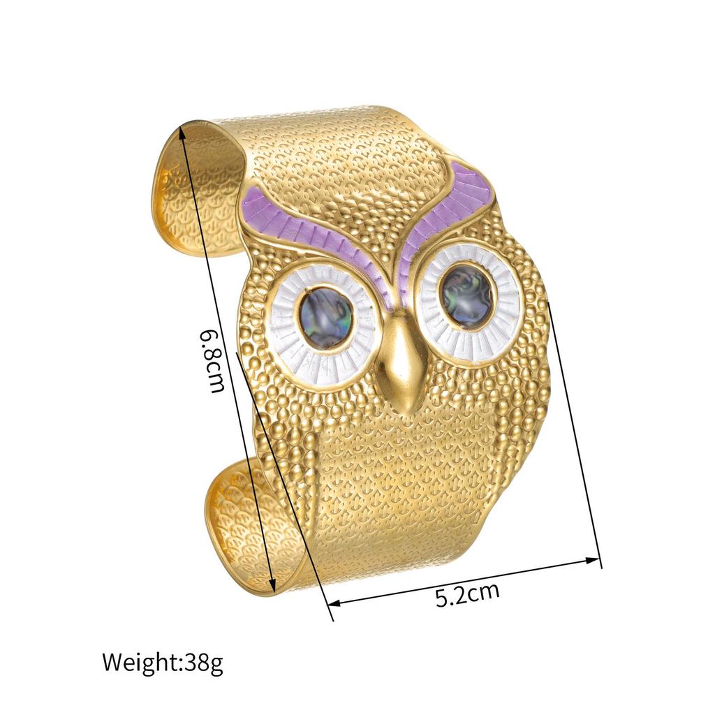 Браслет-манжета из титановой стали с эмалью в виде совы - Художественный и милый модный браслет