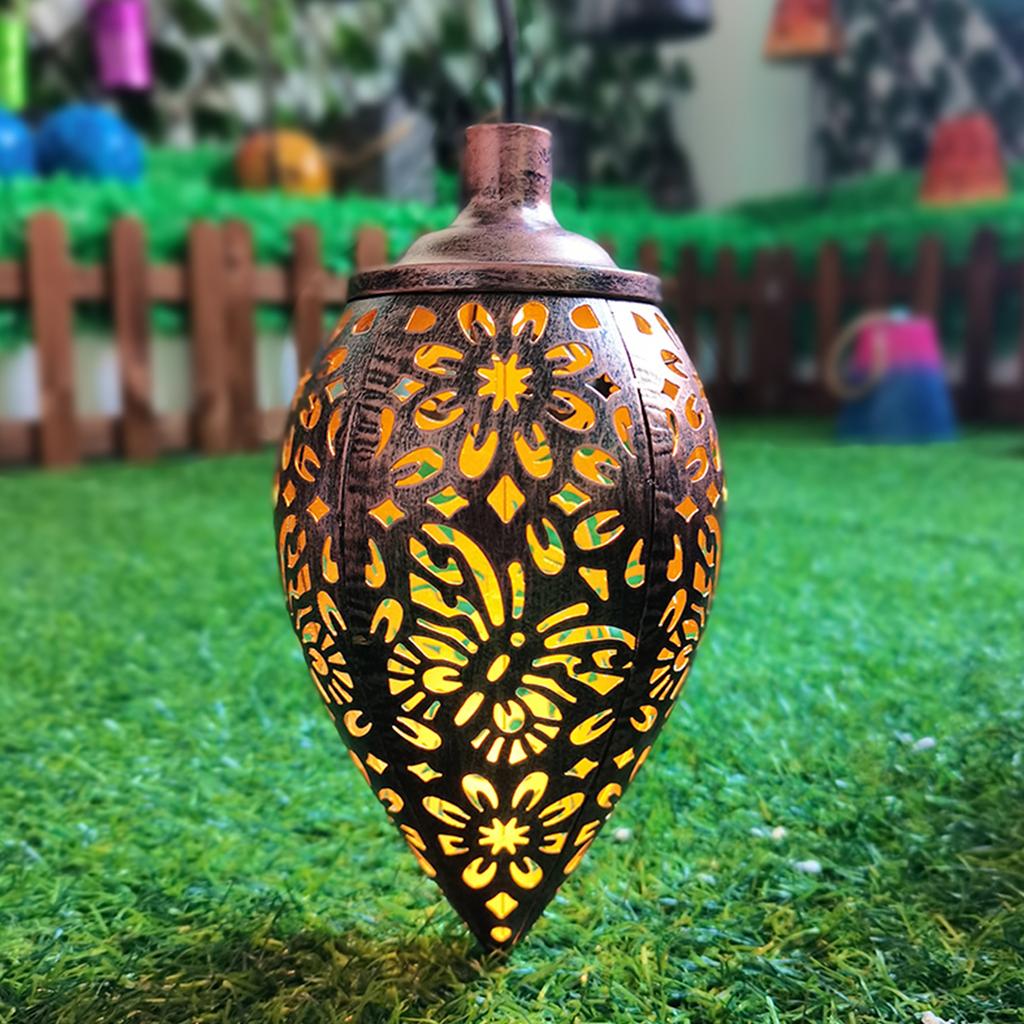 Outdoor Solar Lights Iron Garden Pendant Hollow Out Cone Light Metal Butterfly Hanging Lanterns